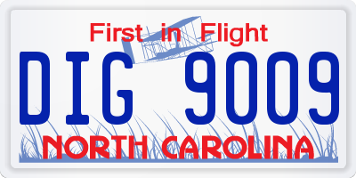 NC license plate DIG9009