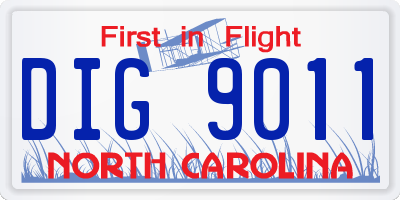 NC license plate DIG9011