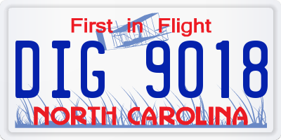 NC license plate DIG9018