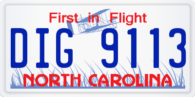 NC license plate DIG9113