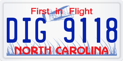 NC license plate DIG9118