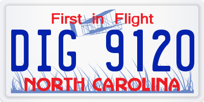 NC license plate DIG9120