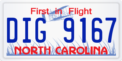 NC license plate DIG9167