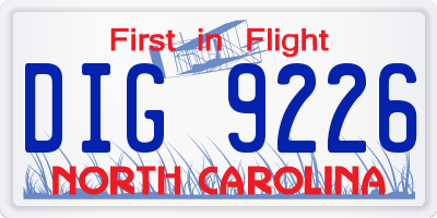 NC license plate DIG9226