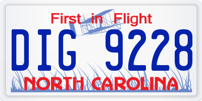 NC license plate DIG9228