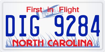 NC license plate DIG9284