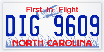 NC license plate DIG9609