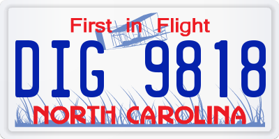 NC license plate DIG9818