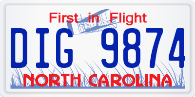 NC license plate DIG9874