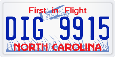 NC license plate DIG9915