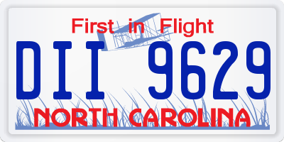 NC license plate DII9629