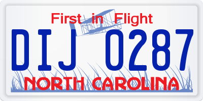 NC license plate DIJ0287