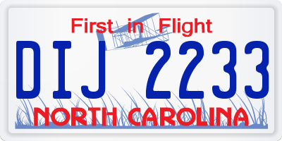 NC license plate DIJ2233