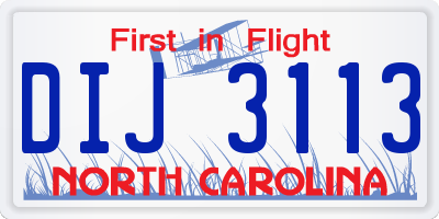 NC license plate DIJ3113