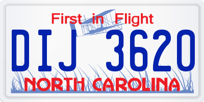 NC license plate DIJ3620