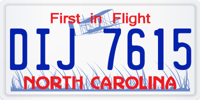 NC license plate DIJ7615