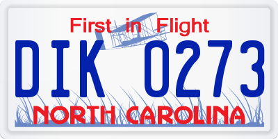 NC license plate DIK0273
