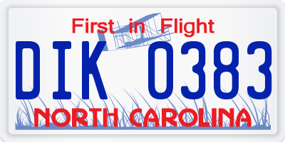 NC license plate DIK0383
