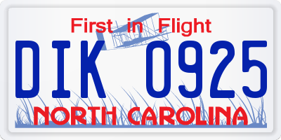 NC license plate DIK0925