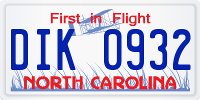 NC license plate DIK0932