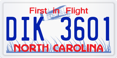 NC license plate DIK3601