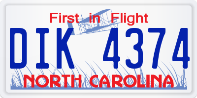 NC license plate DIK4374