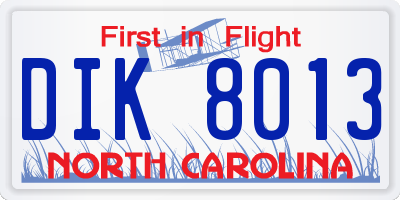 NC license plate DIK8013