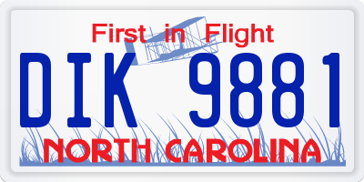 NC license plate DIK9881