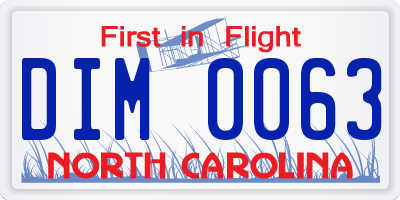 NC license plate DIM0063
