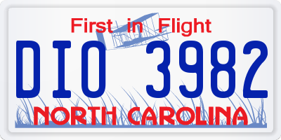 NC license plate DIO3982