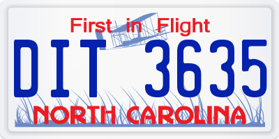 NC license plate DIT3635