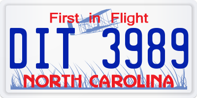 NC license plate DIT3989