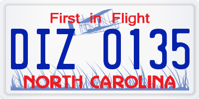 NC license plate DIZ0135