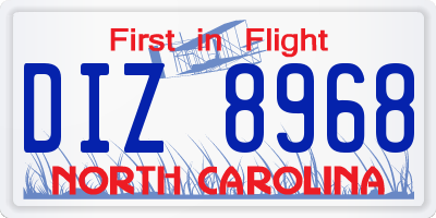 NC license plate DIZ8968