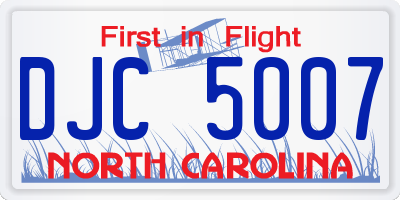 NC license plate DJC5007