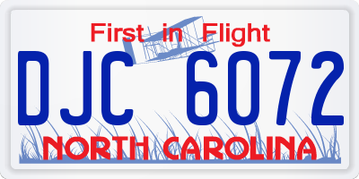 NC license plate DJC6072