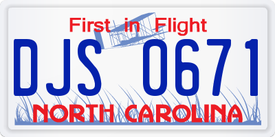 NC license plate DJS0671