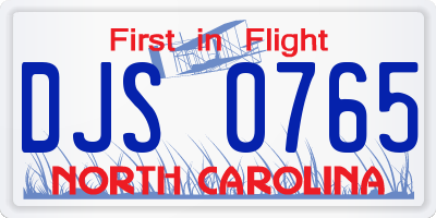 NC license plate DJS0765