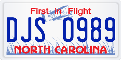 NC license plate DJS0989