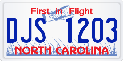 NC license plate DJS1203