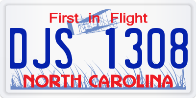 NC license plate DJS1308