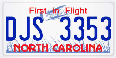 NC license plate DJS3353