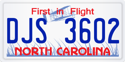 NC license plate DJS3602