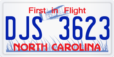 NC license plate DJS3623