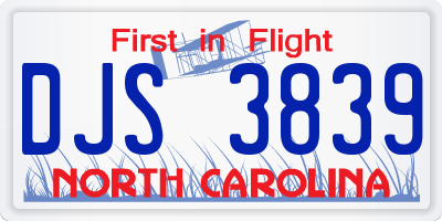 NC license plate DJS3839