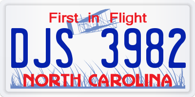 NC license plate DJS3982