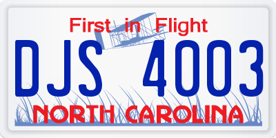 NC license plate DJS4003