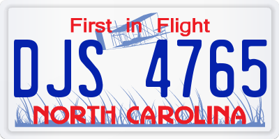 NC license plate DJS4765