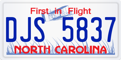 NC license plate DJS5837
