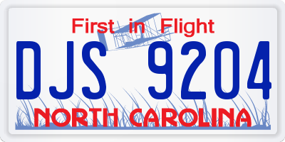NC license plate DJS9204
